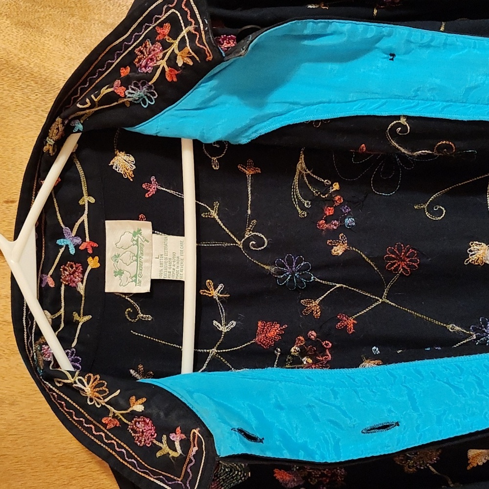 Stunning Quacker Factory Beaded Shacket Navy Embroidery Butterfly Cotton India L - Picture 6 of 16